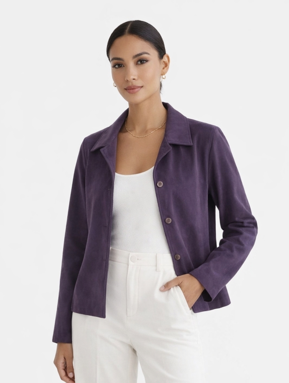 Briggs New York Faux Suede Shirt Jacket Plum Purple Medium